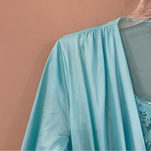 2 Piece Lorraine Vintage Lace Nightgown Robe Set One Size Aqua Teal Blue Green - Picture 4 of 16